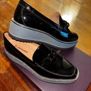 Johnston & Murphy Black and Gray Platform Loafers, gorgeous with black chain